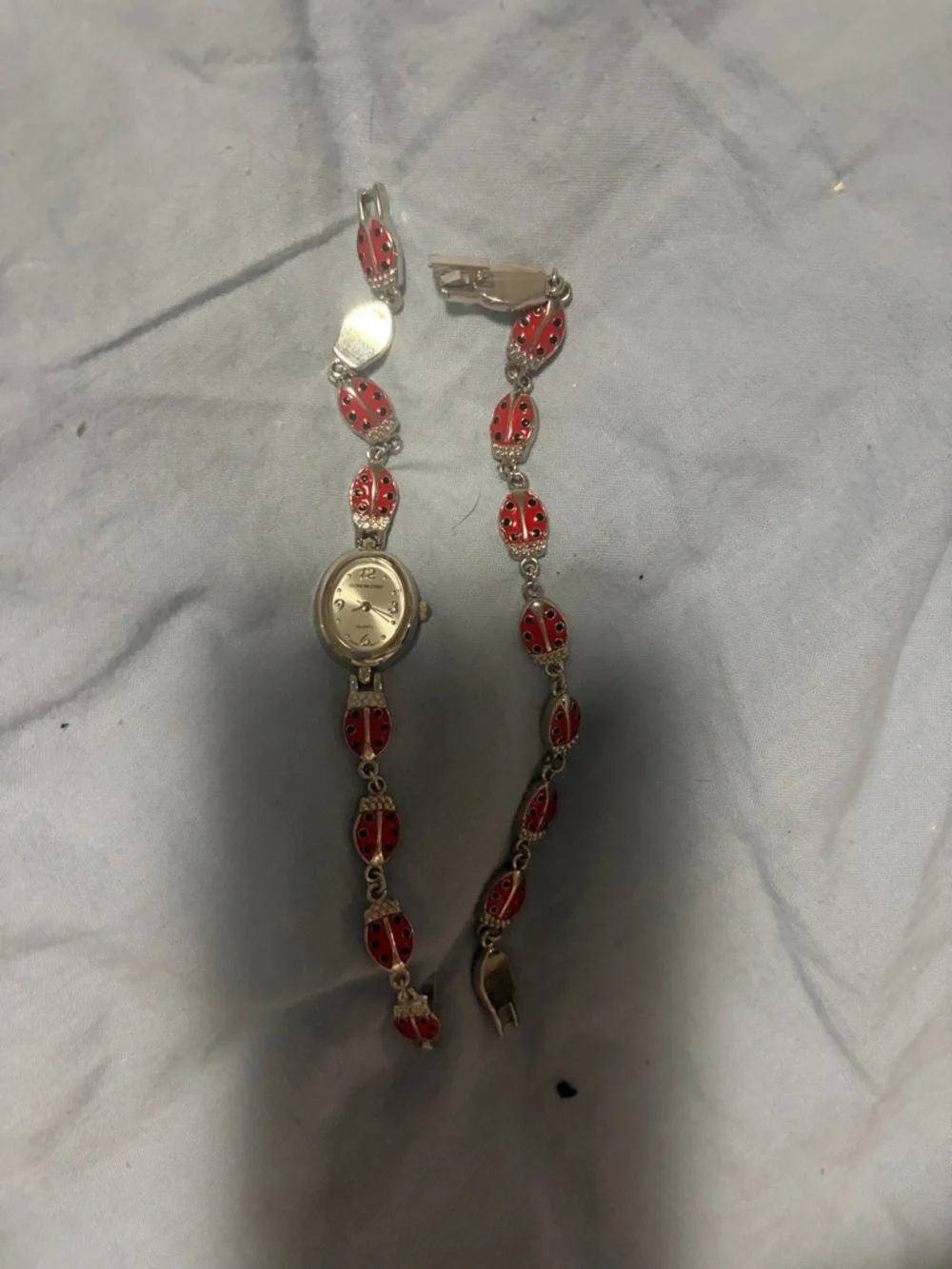 Rare Estate Vintage Inspired Red Ladybug Link Watch Bracelet